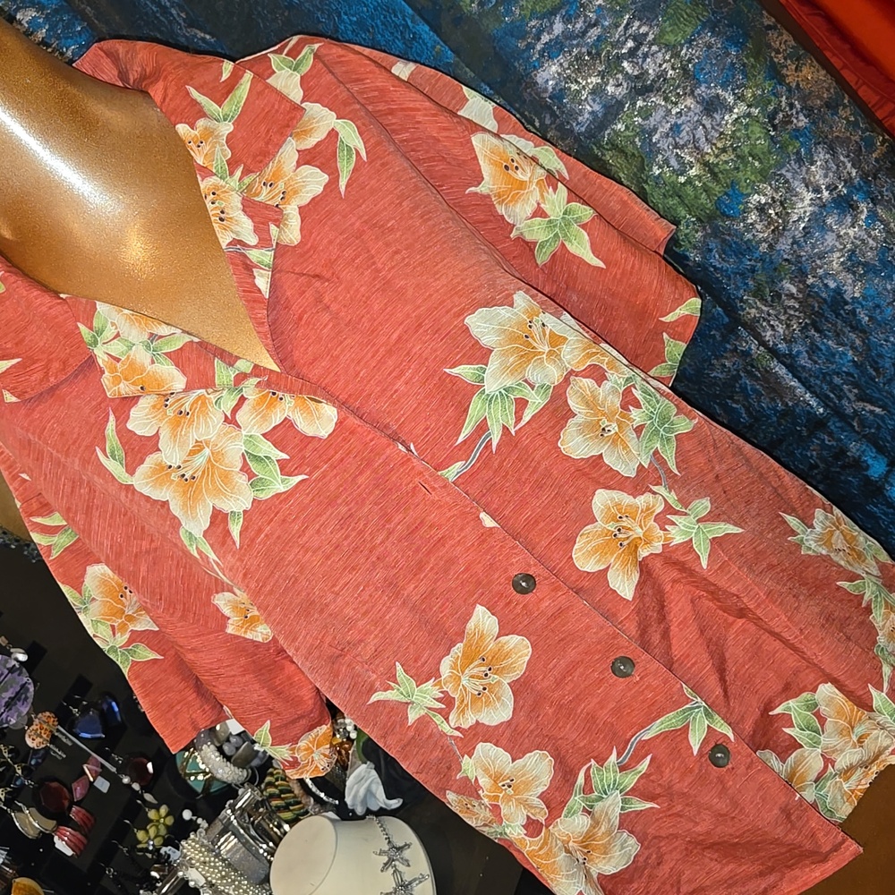 Tommy Bahama Brick Colored Floral Silk Shirt